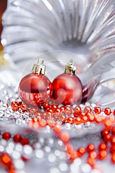 Christmas balls with pearls and silver shell for Christmas decoration photo