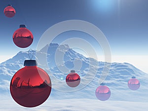Christmas balls red over snow