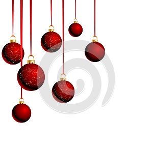 Christmas balls with ribbons on white background
