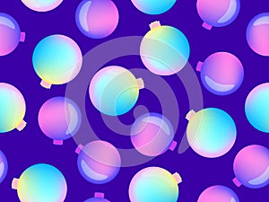 Christmas balls seamless pattern. Blue and violet gradient. Xmas  background. Christmas design for greeting cards, wrapping paper