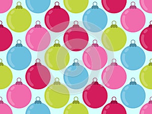 Christmas Balls seamless pattern. Christmas ornaments for greeting cards, wrapping paper, banners and posters. Vector illustration