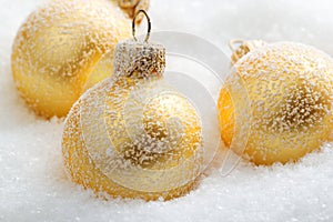 Christmas balls on snow