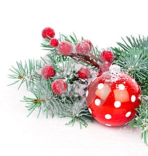 Christmas balls with snow