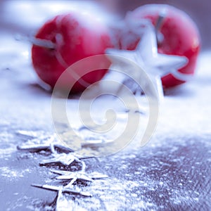 Christmas balls and snowflake on abstract background.Soft focus