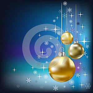 Christmas balls and stars blue background