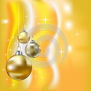 Christmas balls and stars yellow background