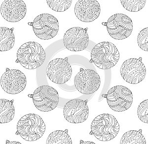 Christmas balls vector seamless pattern. Handmade coloring for adults