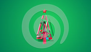 Christmas banner with art pencils and office stationery in Christmas pine tree shape. School fair template