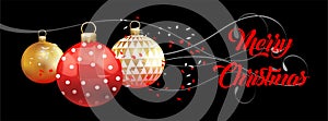 Christmas Banner with christmas balls and confeti - vector photo