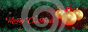 Christmas Banner with christmas balls and confeti - vector photo