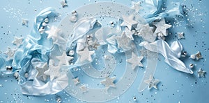 Christmas banner. Background Xmas design of realistic blue gifts box.