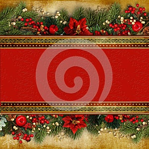 Christmas banner. Background Xmas design of superb garland