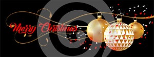Christmas Banner with christmas balls and confeti - vector