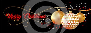 Christmas Banner with christmas balls and confeti - vector photo