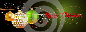 Christmas Banner with christmas balls and confeti - vector