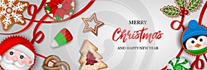 Christmas banner with candies, cookies and cakes