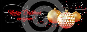 Christmas Banner with christmas balls and confeti - vector photo