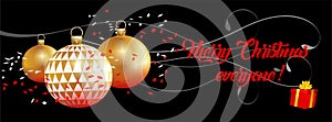 Christmas Banner with christmas balls and confeti - vector photo