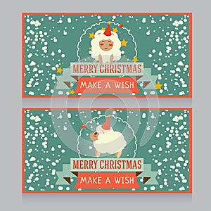 Christmas banner with cute sheep and snow