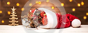 Christmas banner. Funny Bear and presents with decorations Christmas or New Year.