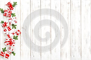 Christmas banner Gift boxes wooden background