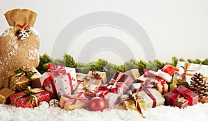 Christmas banner with gift-wrapped presents