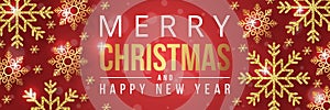 Christmas banner with golden snowflake on red background. photo
