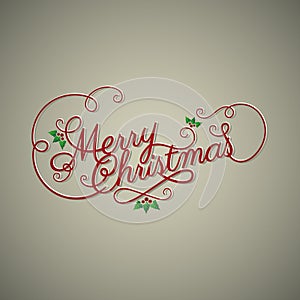 Christmas banner with hand drawn decoration curves and holly berry holiday symbol. Vector design.