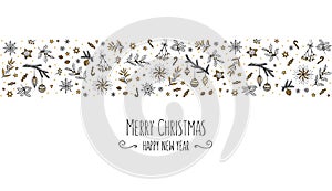 Christmas banner of hand drawn floral elements