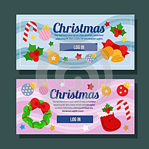 Christmas banner horizontal holiday flat element