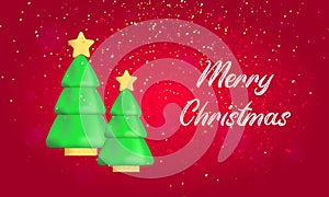 Christmas Banner. Red Background Greeting Card with Merry Christmas Typography Lettering Message