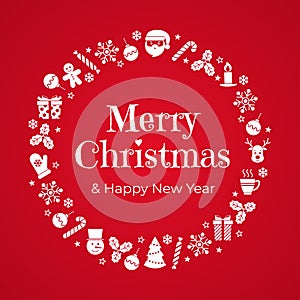 Christmas banner on red background. Vector illustration