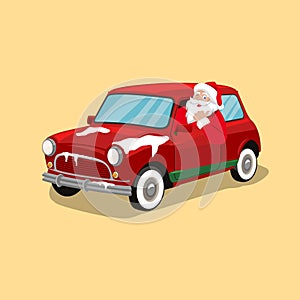 Christmas Banner With Santa Claus is Driving the Car Background Vector