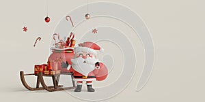 Christmas banner of Santa Claus with gift bag on sleigh