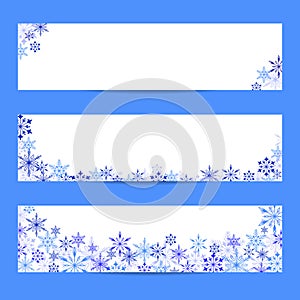 Christmas banner. Set of three banners with colorful winter background made of blue snowflakes