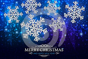 Christmas banner silver snowflakes on a blue background