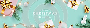 Christmas banner. Xmas background design.  Horizontal christmas poster, greeting card, website header