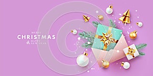 Horizontal christmas web banner, poster, greeting card, header for website