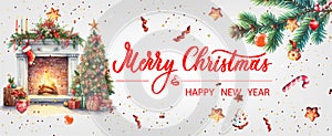 Formato pubblicitario destinato principalmente all'uso sui siti web. Natale oggetti visualizzato più alto. calligrafia Contento un Contento nuovo 