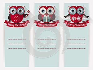 Christmas banners with owls and space for text. Vector set.
