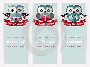 Christmas banners with owls and space for text. Vector set.