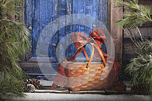 Christmas Basket on Doorstep