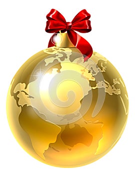 Christmas Bauble Bow Globe World Earth