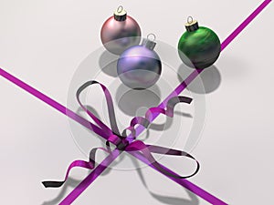 Christmas bauble decorations with ribbon and bow