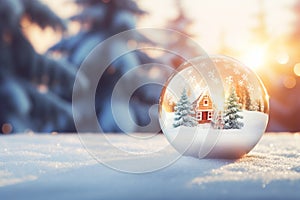 Christmas bauble glass ball on snow