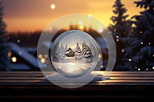 Christmas bauble glass ball on snow