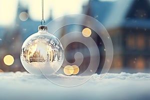 Christmas bauble glass ball on snow