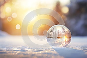 Christmas bauble glass ball on snow