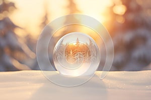 Christmas bauble glass ball on snow