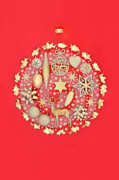 Abstract Christmas Bauble with Gold Stars and Decorations